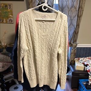 Cream Cable Knit V-Neck Sweater